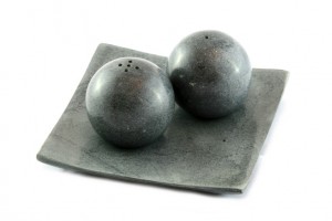 STONE SALT AND PEPPER SHAKERS