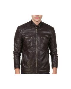 Leather Retail Wood Color Faux Leather Biker Jacket For Man